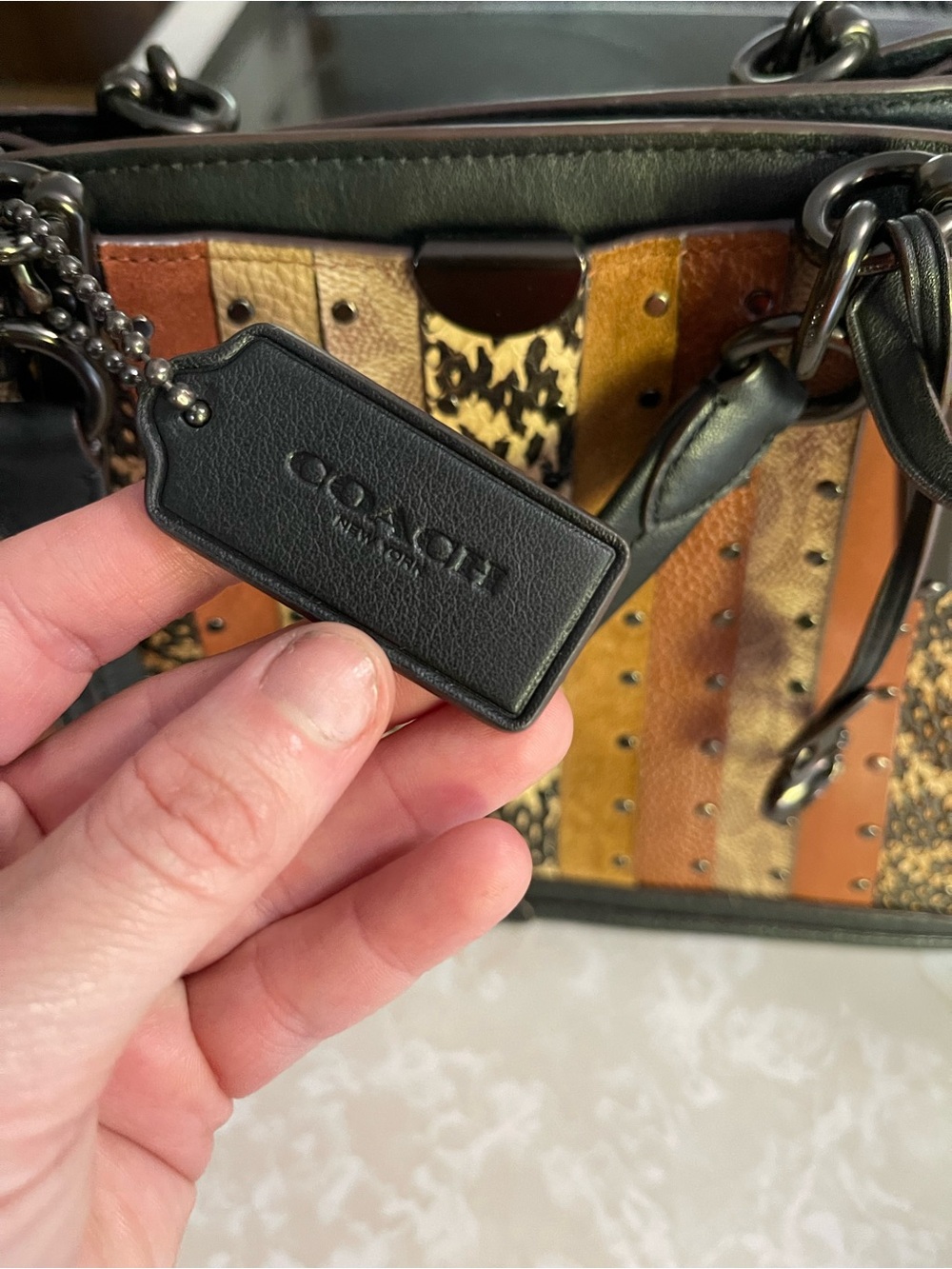 Coach Dreamer Patchwork Snakeskin Leather Satchel Crossbody 80564 Studded Stripe - Picture 4 of 16